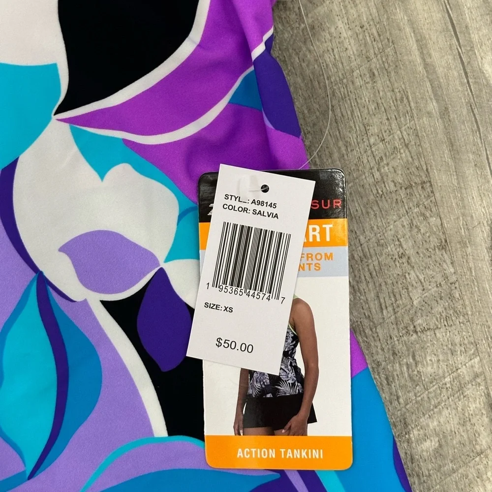 Women’s Zeroxposur XS Tankini Padded UPF Swim Swimwear Tank Top Purple Teal NWT